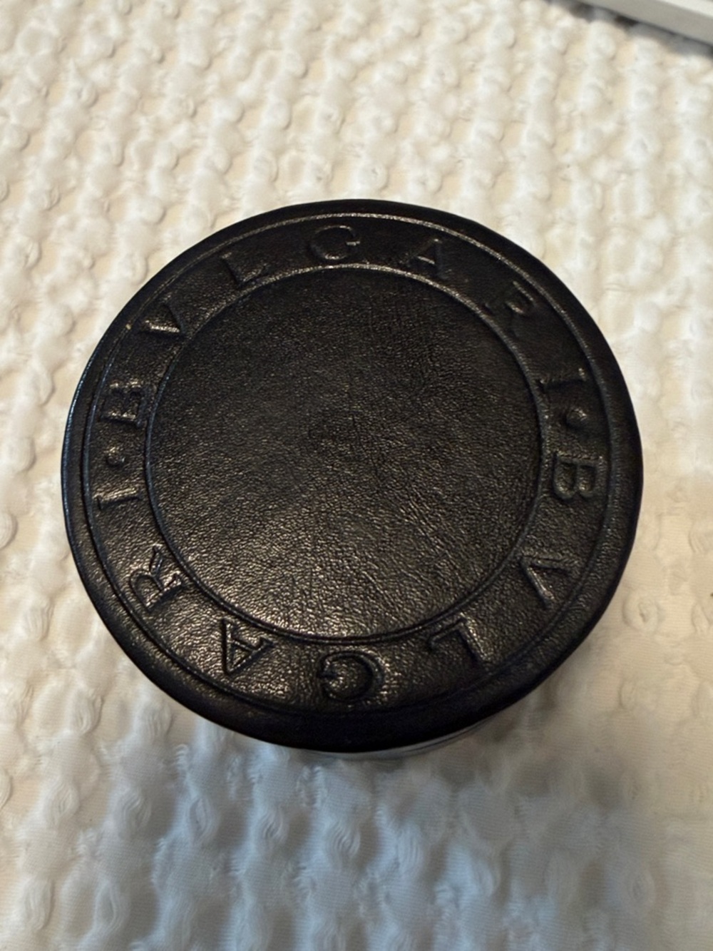 Bulgari Black Round Leather Jewelery Case with Embossed Logo